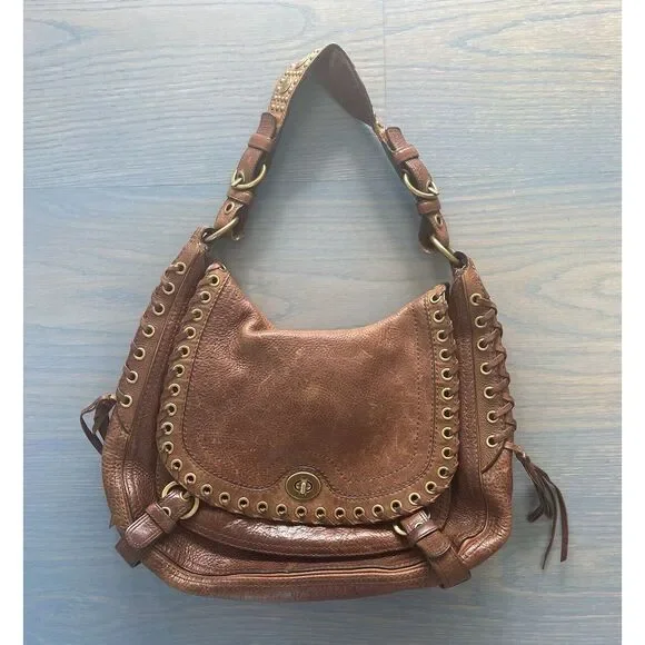 バッグ Coach Tobacco Abbey Lace Flap Hobo Rare Coach Ltd Ed Studded Lace Flap Tobacco Leather LG Abbey